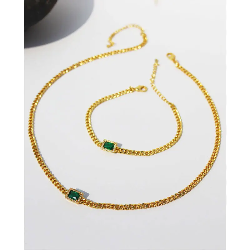 Green Necklaces for Women Neck Chain Female Jewelry Free Shipping Wholesale Gift Emerald Natural Decorations Zircon Gold Plated