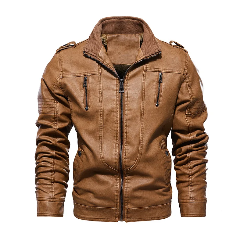 

New Retro Leather Jackets Men Autumn Winter Fleece Motorcycle Leather Jacket Male High quality PU Leather Jackets Coats