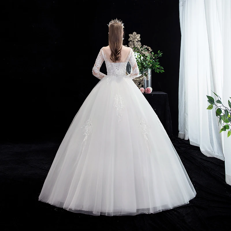 Ezkuntza Abito da sposa vintage illusione con scollo a V a maniche lunghe in pizzo ricamato Plus Size Abito da sposa sottile principessa Mariee personalizzato