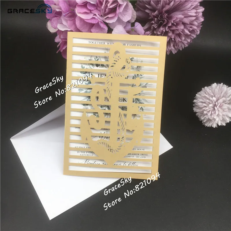 

50* free shipping Laser Cut Nautical Anchor wedding invitations Cards,wedding Invitation Customized cards,Party invitations rsvp