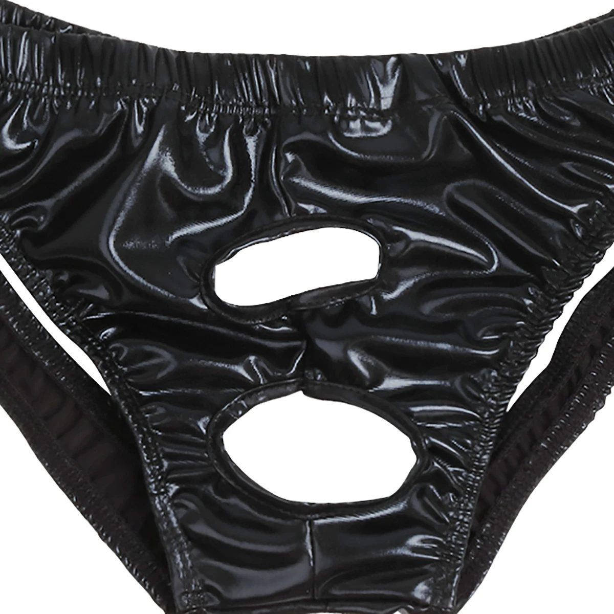 Mens Gay Underwear Shiny Wet Look Leather Bikini Briefs Sexy Open Butt Sissy Panties with Holes Homme Jockstraps Latex Lingerie