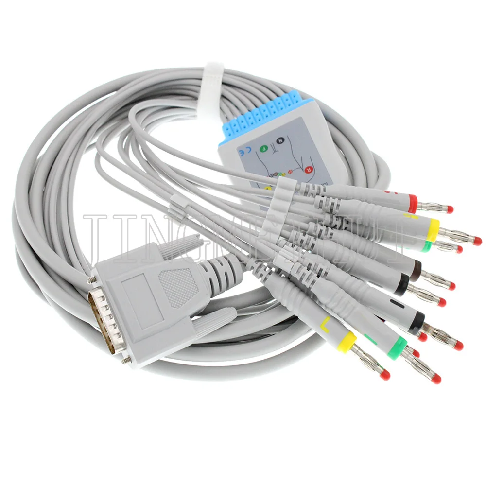 Compatible with Carewell ECG-1101/1103/1112/T12 10-lead EKG cable 3.0DIN/4.0Banana/Snap/Clip/Animal Vet leadwire.