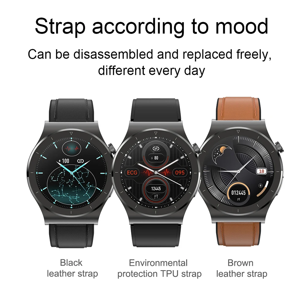 

696 E20 Smart Bluetooth Watch Men Measuring Blood Oxygen+Temperature+PPG+ECG IP68 Waterproof Smart Watch