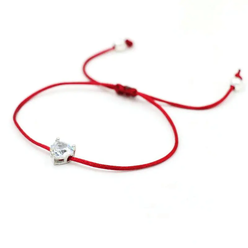 Lucky Silver Color Crystal Zircon Balls Women Red Thread Rope String Bracelets For Couples Lovers Semi-precious stones Bijoux