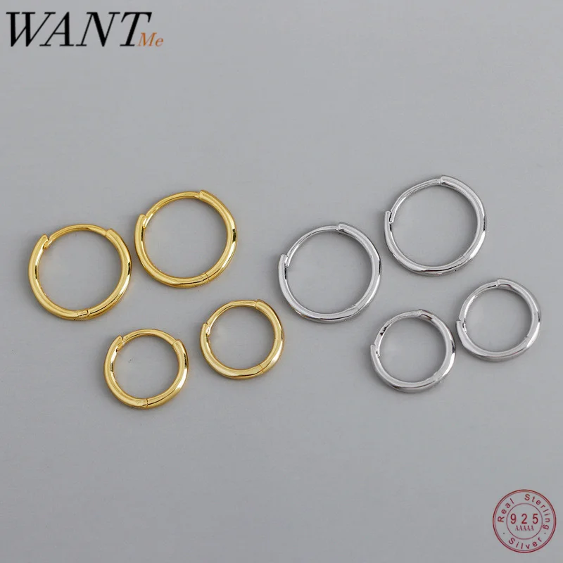 WANTME Fashion Glossy Minimalist Real 100% 925 Sterling Silver Round Stud Earrings for Women Birthday Jewelry Accessories Gift