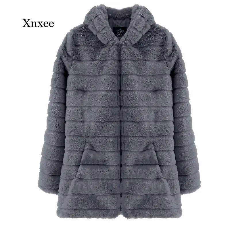 Fur Coats Winter Thick Warm Faux Fur Coat Women  Hooded Long Sleeve Faux Fur Jacket Luxury Fall Clothing Overcoat