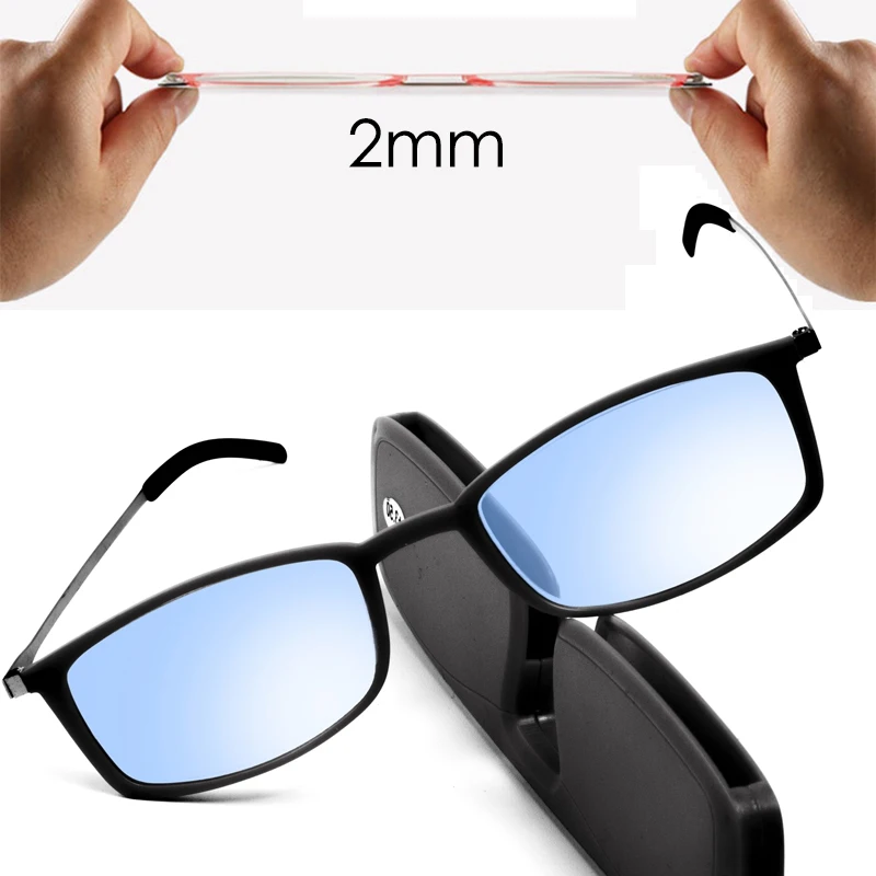 

Portable Reading Glsses Blue Light Blocking with Case UltraLight Metal Frame Presbyopic Glasses Magnifier Eyeglasses Men Women