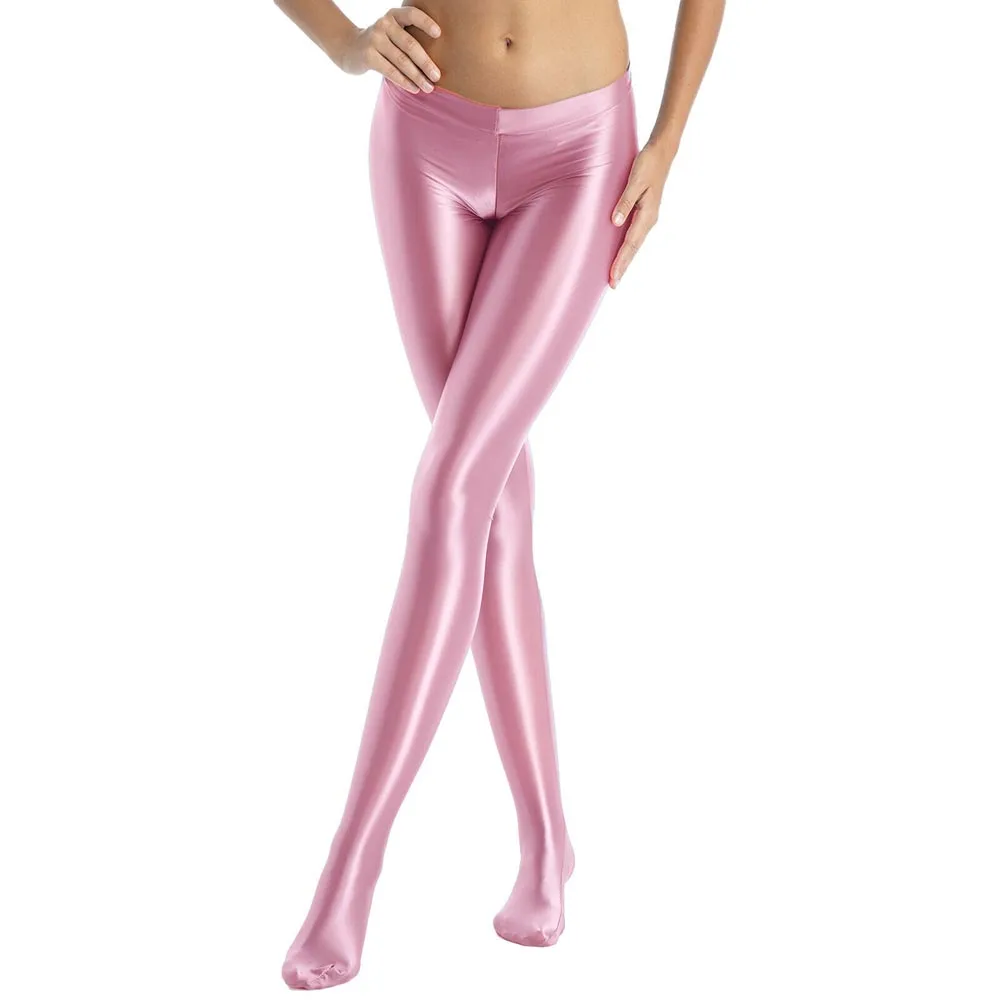 Donne Sexy lucido elastico collant cerniera cavallo Sport Fitness Rave danza collant pantaloni Leggings a vita media