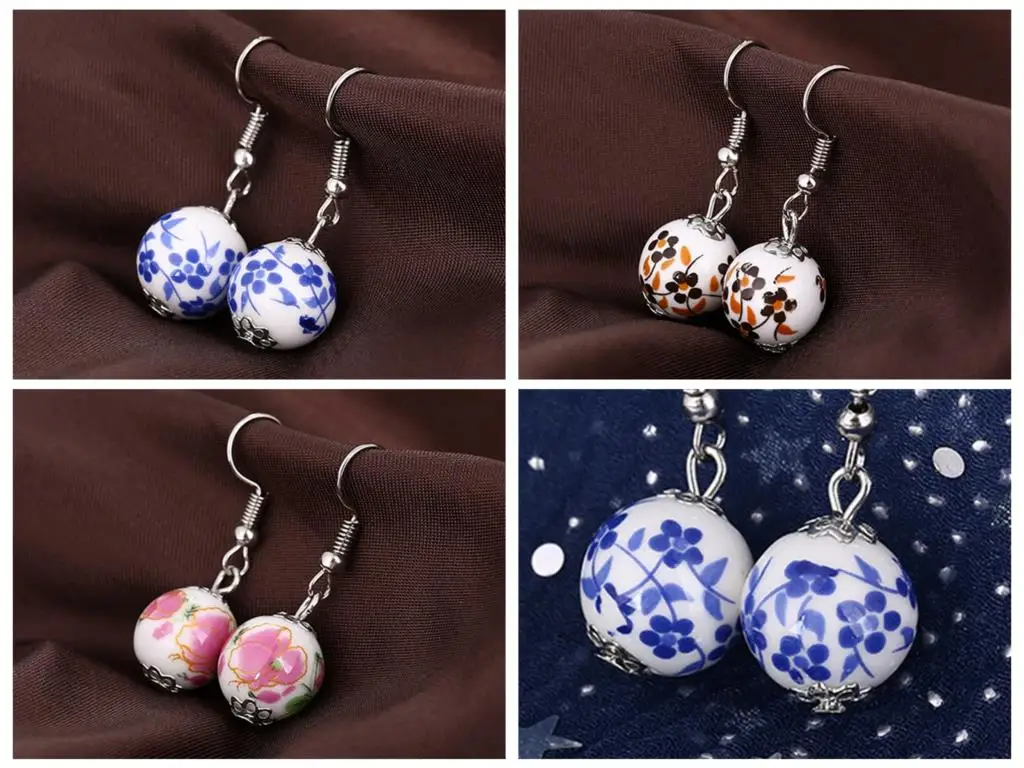 10 Pairs Fashion Chinese Style Ceramics Porcelain Dangle Earring for Women