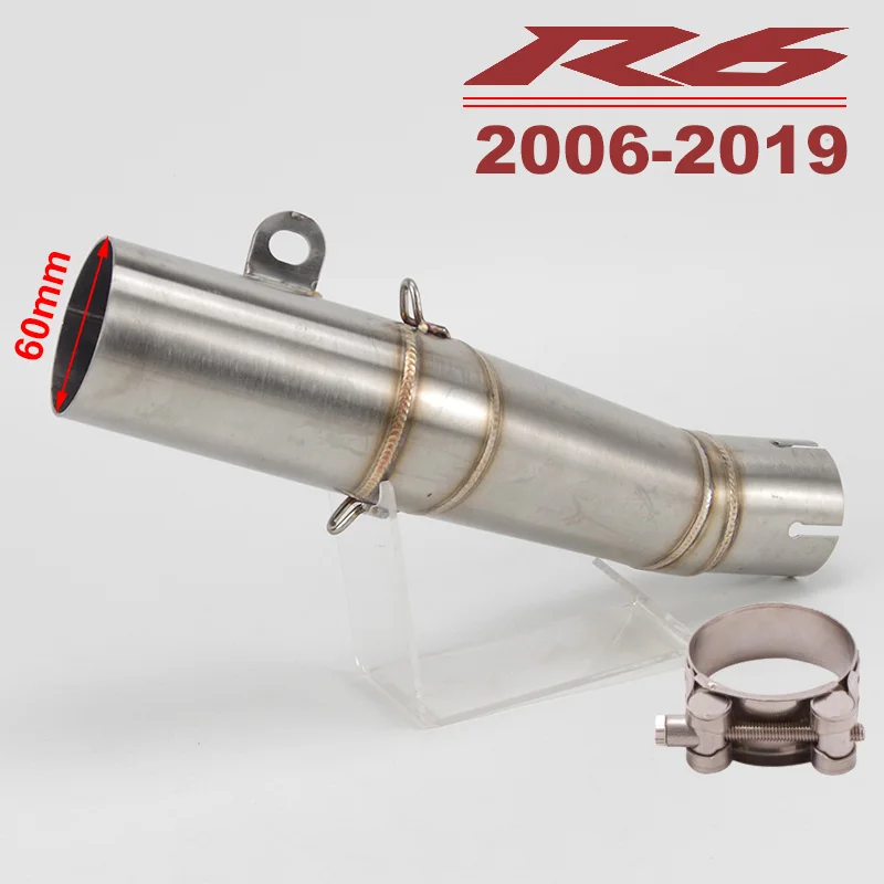 YZF R6 51mm 60mm Motorcycle Exhaust Middle Link Pipe Escape Underbody Connection Tube Section Adapter for YAMAHA R6 2006 -2019