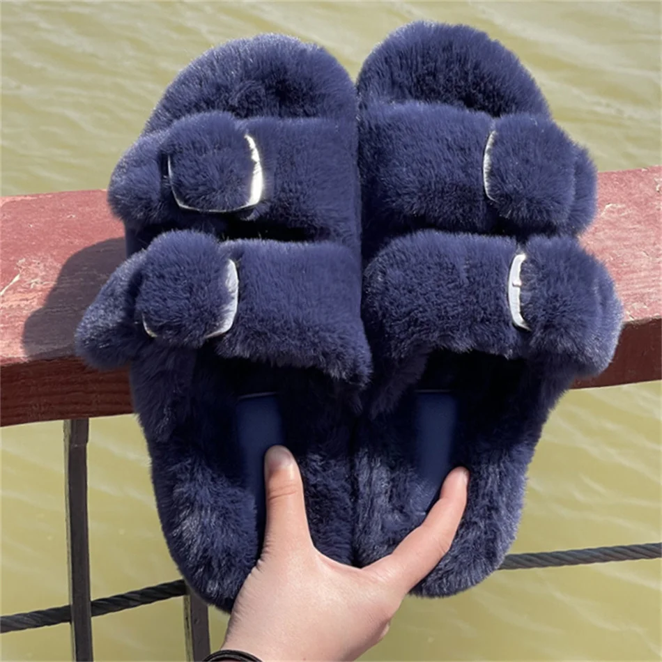 Women Home Slippers Winter Warm Shoes Woman Slip On Flats Slides Female Faux Fur Slippers 36-42 Wholesale Slippers