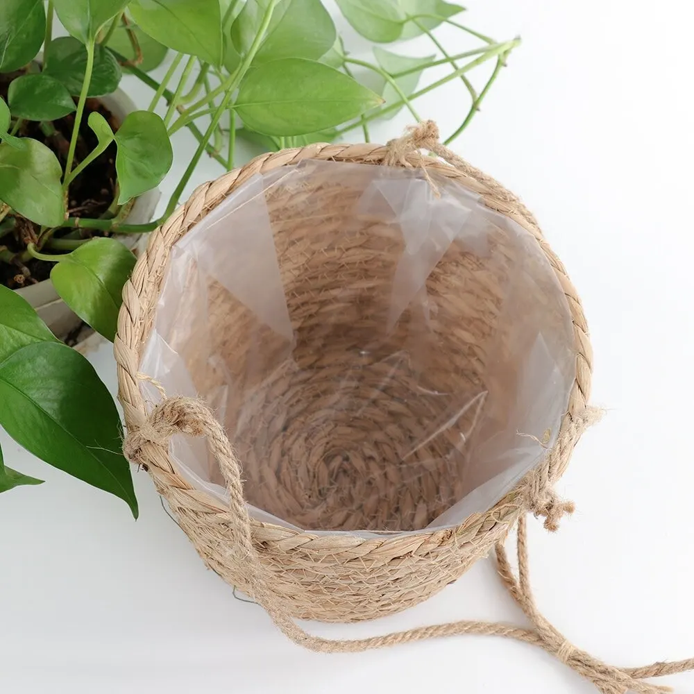 Macetero colgante de macramé para jardín, cesta de almacenamiento de plantas, cuerda de yute tejida para interior y exterior, soporte para maceta de