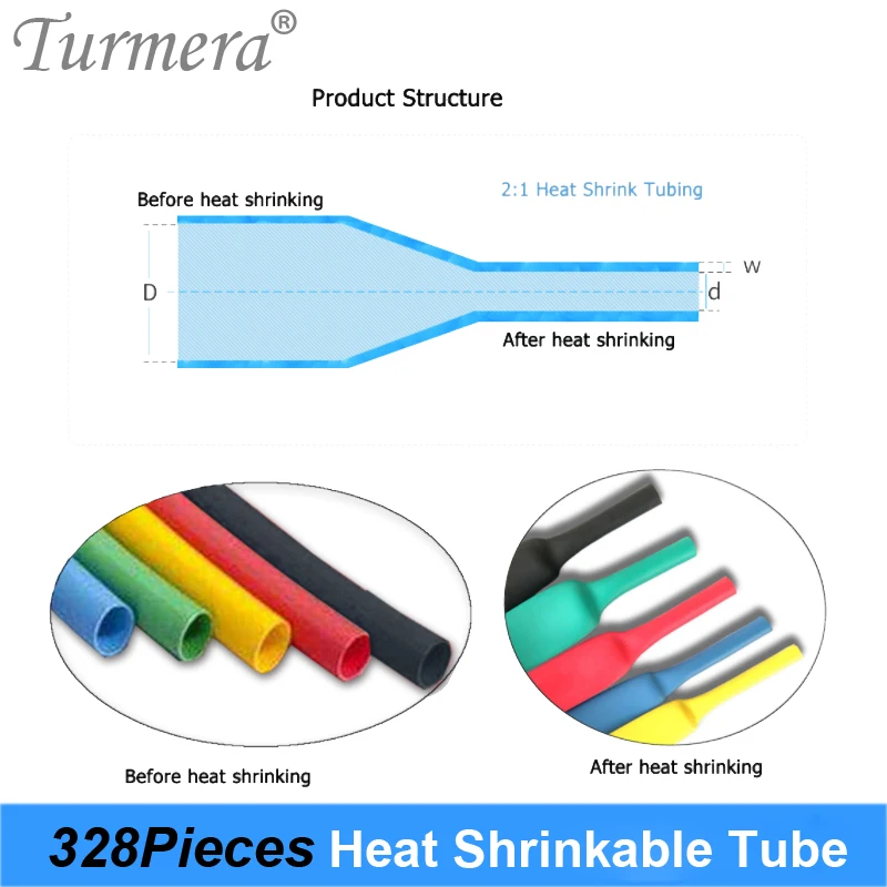 Turmera 328 Pieces Car Electrical Cable Tube kits Heat Shrink Tube Tubing Wrap Sleeve Assorted 8 Sizes Mixed Color  Dropshipping