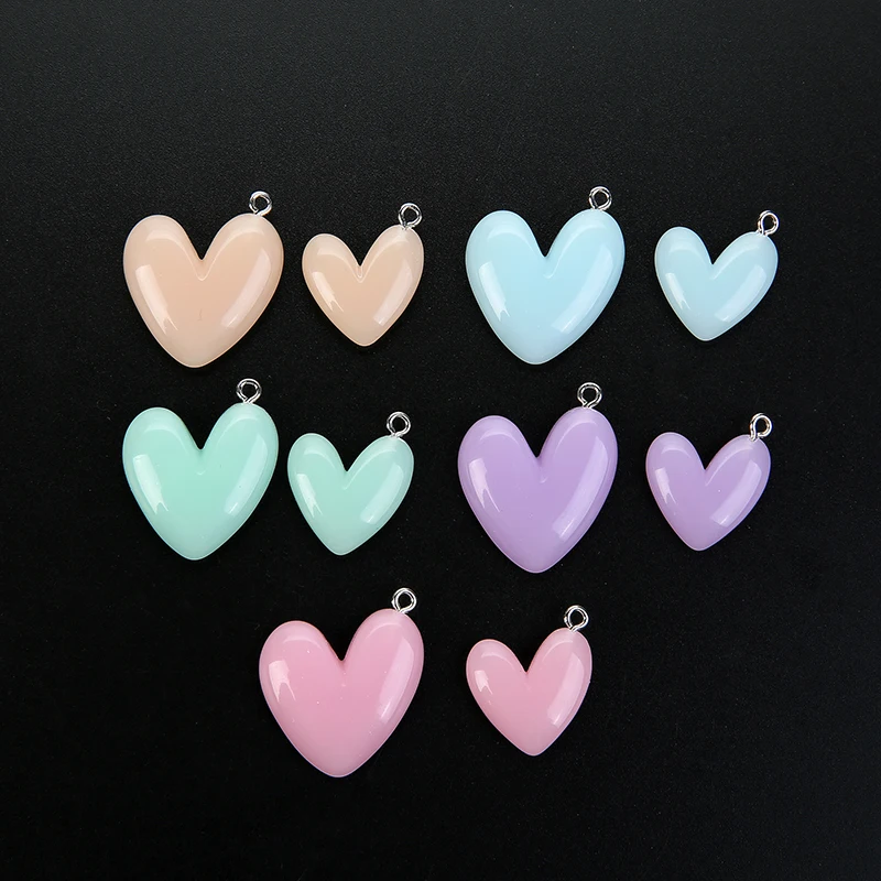 10Pcs Cute Flatback Resin Glitter Heart Pendant For DIY Jewelry Fashion Earrings Findings Necklace Charm Accessories