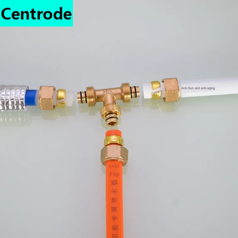1216 aluminum-plastic pipe 1/2IN Thread joint copper fittings household solar water heater joint three-way ball valve elbow