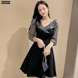 Black Strapless Lace Glamorous Overlay Dress Women Autumn High Waist Sexy Sheer Mesh Flared Ladies Party Dresses