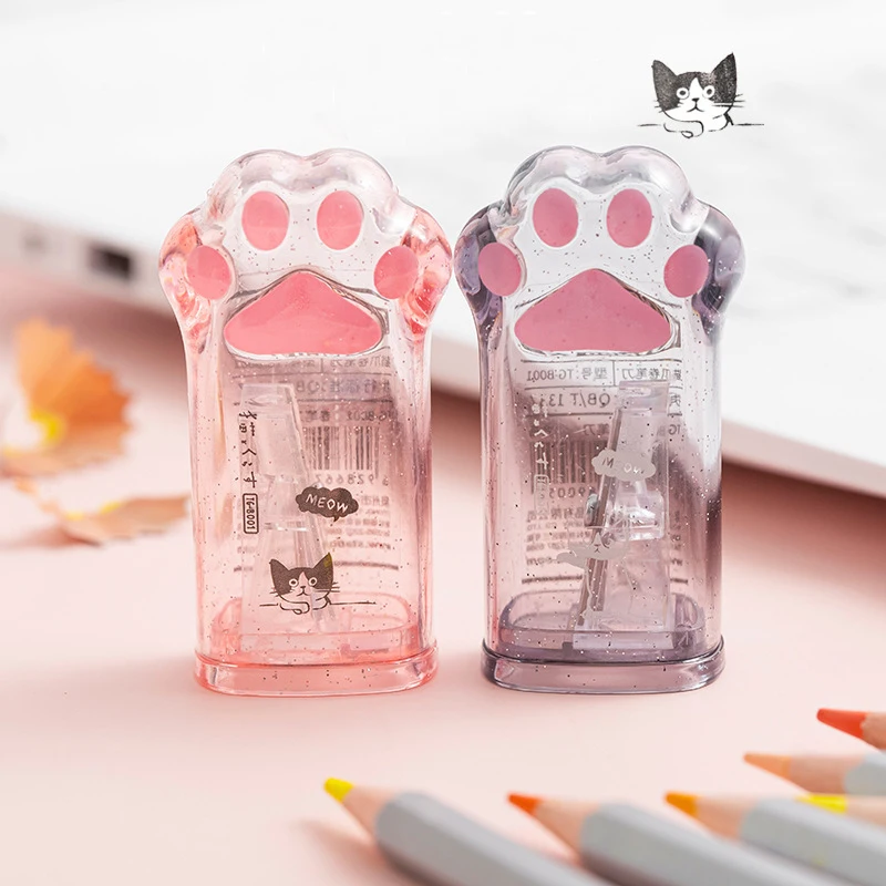 Afilador de lápices Kawaii con forma de pata de gato para niños, Mini bolígrafo para estudiantes, regalo, artículos de papelería, útiles escolares