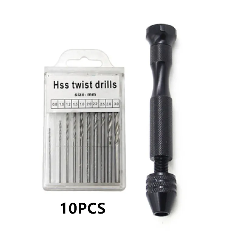 1set Hand Drill Bit Keyless Chuck Reamer Hand Twist Drill Clamping Mini Twist Drill Bit Micro Aluminum