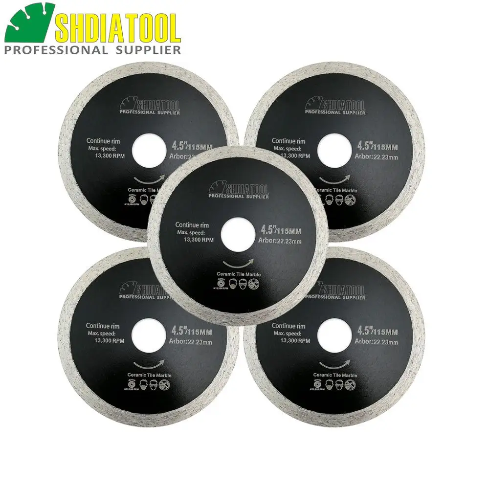 

SHDIATOOL 5pcs 115mm Hot-pressed Thin Continue rim Diamond Cutting Blades Ceramic Tile Wet cutting Diamond Discs Chip-free