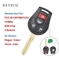 Keyecu CWTWB1U751 Remote Car Key Fob 4 Buttons 315Mhz ID46 for Nissan Rogue Versa Tiida 2008 2009 2010 2012 2013 2014 2015 2016