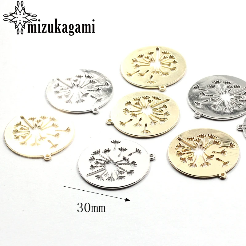 Zinklegering Ronde Hollow Paardebloem Coin Vorm Charms Hanger 30Mm 6 Stks/partij Voor Diy Mode-sieraden Accessoires