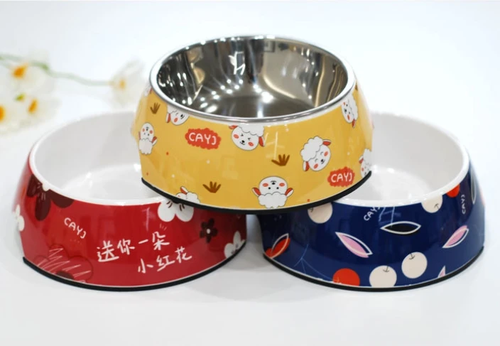 

New Stainless Steel Dog Bowl Food Bowl Double Melamine Cat Bowl Pet Bowl Feeding And Drinking Cat Supplies