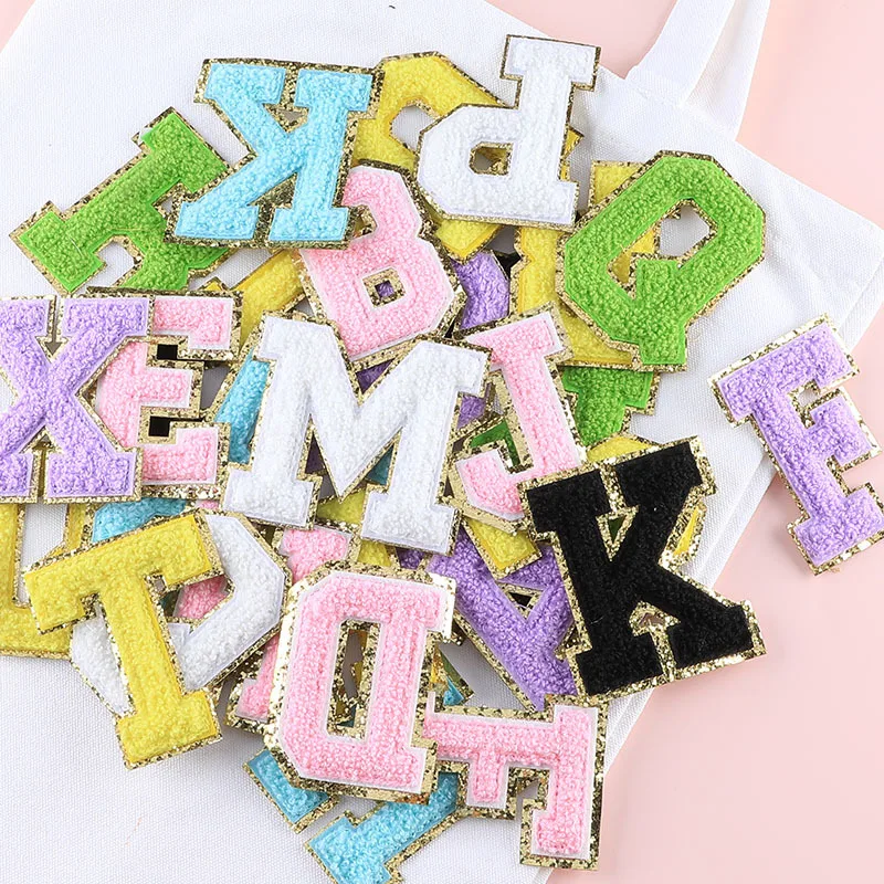 A-Z Iron on Patch 8cm Towel Chenille English letter Patches for Clothes Embroidery Applique Clothing name Diy Craft Accessories