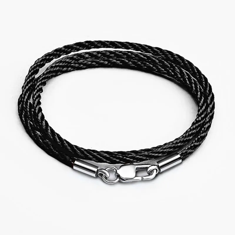 Braided Long Rope Cotton String Cord Chain Stainless Steel Lobster Clasp Korean Men\'s Black Rope Diy Necklace Jewelry Making