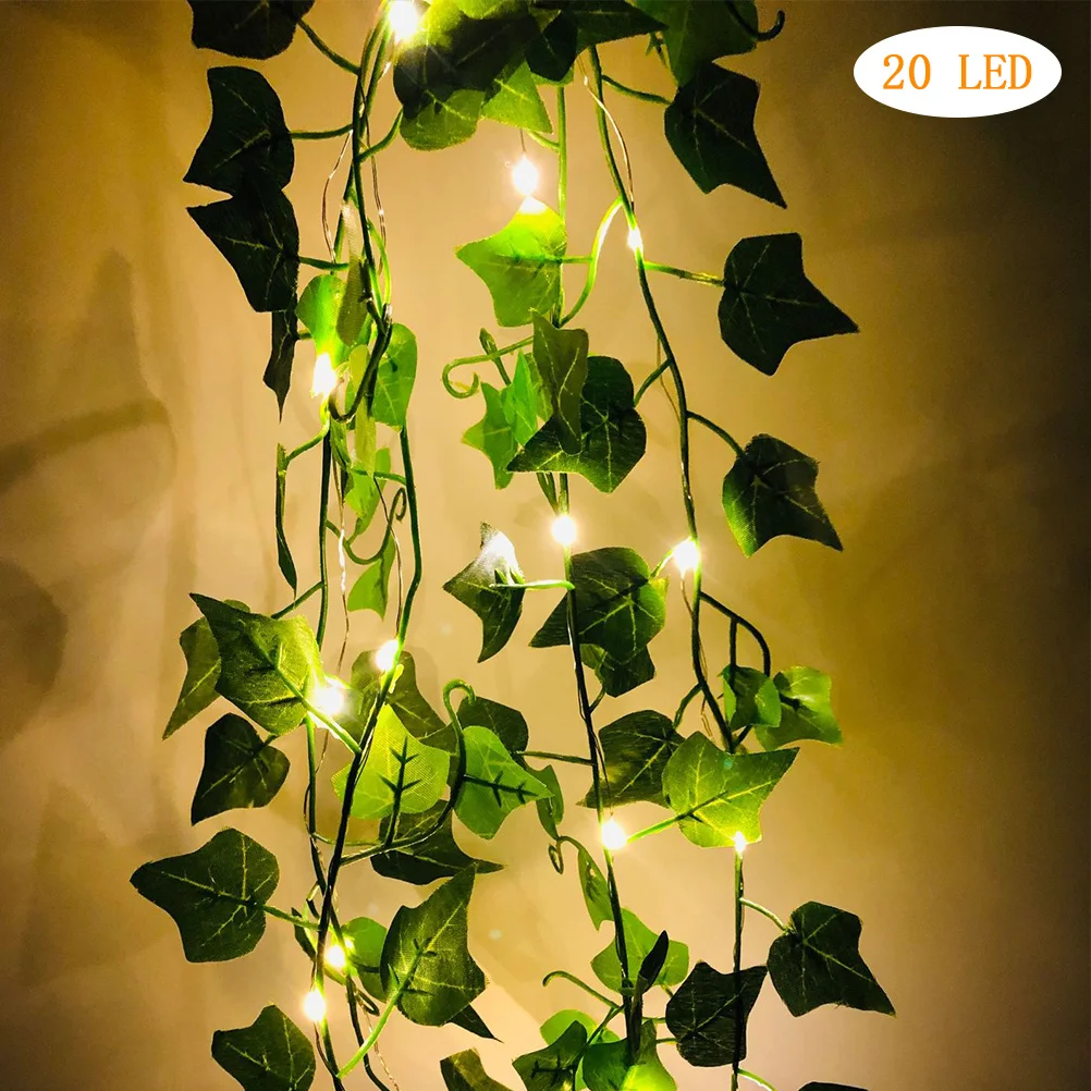 2M 20 LED Artificial Green Leaf String Lights Battery Operated Fairy Light Hanging Decoration Leaf Plants Garland Lamp For Home