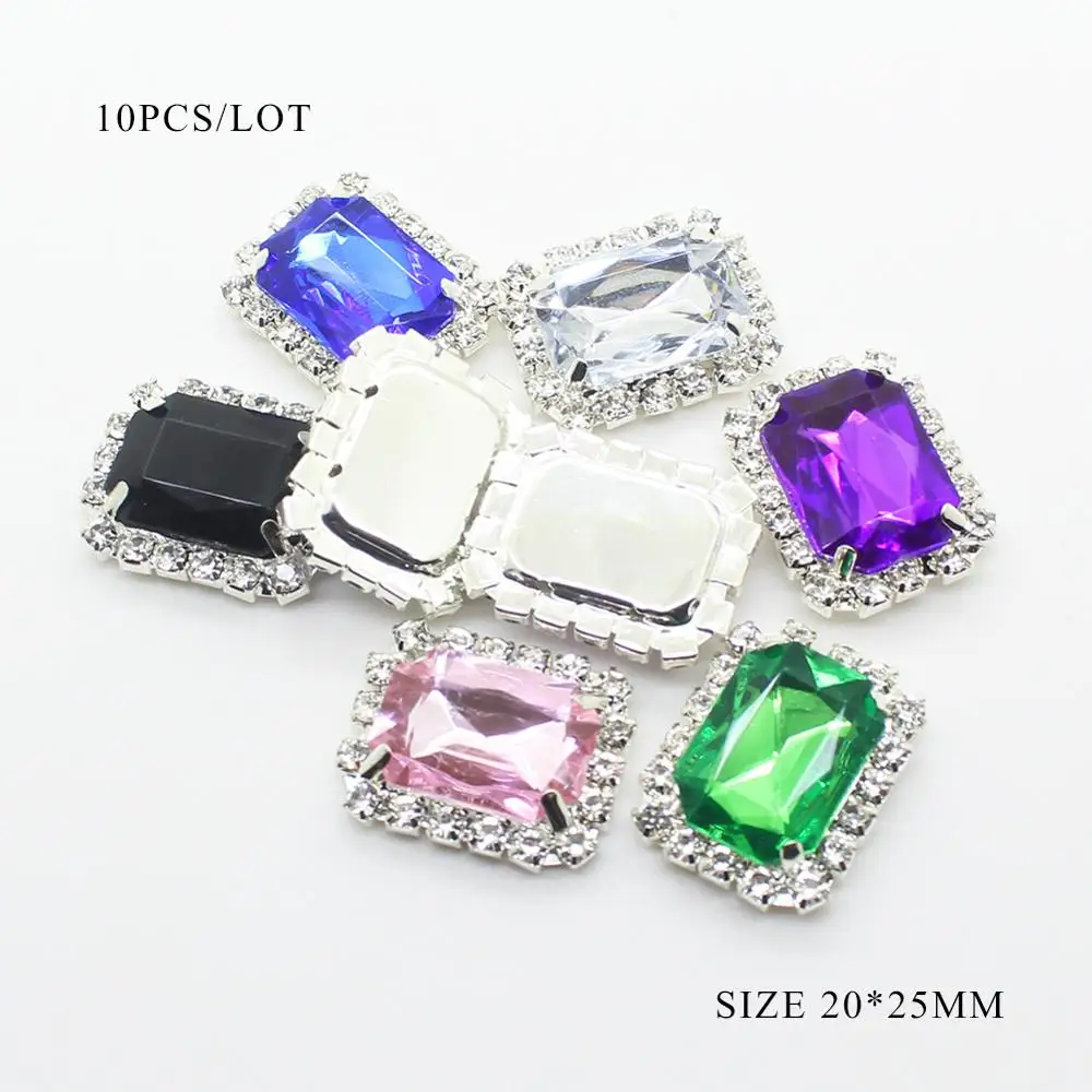 10Pcs/Lot 20*25mm Rectangle Flatback Buttons Diy Wedding Decoration Women Hair Ribbon Bow Handwork Accessories