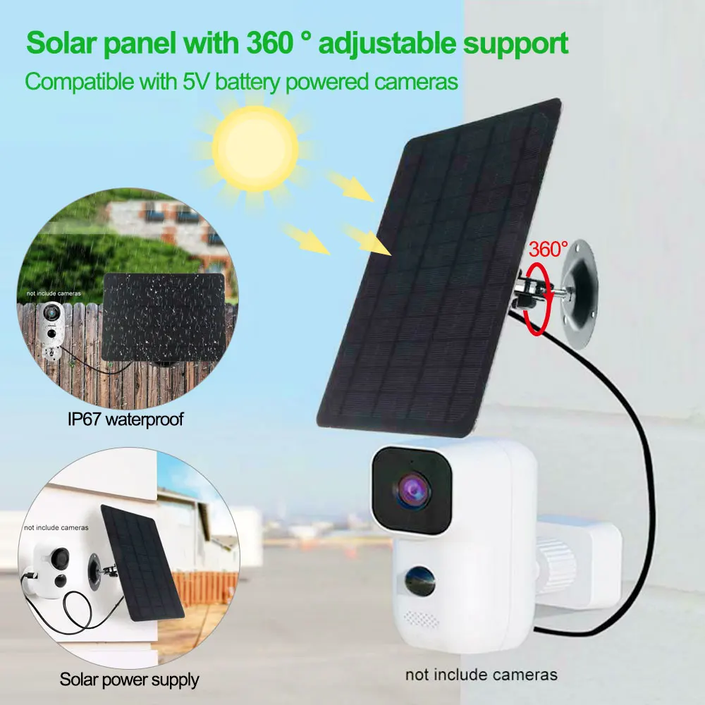 

10W Solar Panel for Home Indoor/Outdoor with 3 Meters USB Charging Cable Security Camera IP67 10ft 360° Adjustable Solar Panel