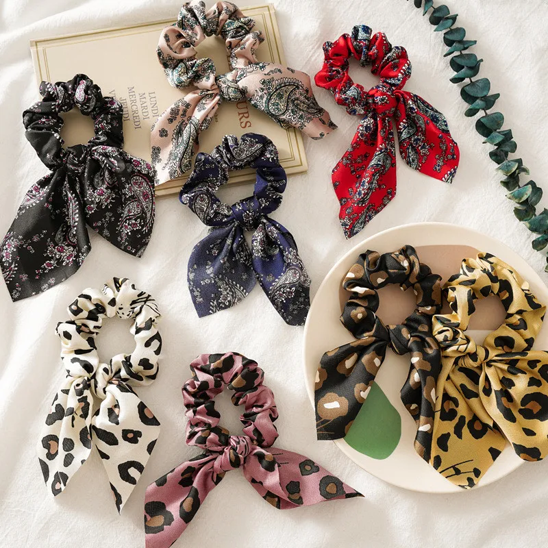 Ruoshui Boho Scrunchies Hair Ring Woman Hair Band Girls Leopard Hair Ties Women Hair Accessories Headwear Hair Rope Gum Tiara