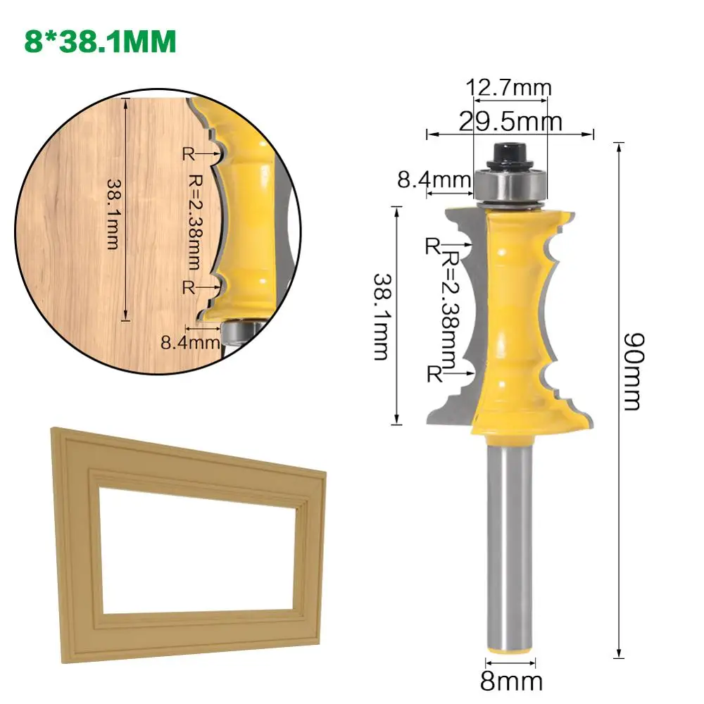 SHERUI 1pc 8mm Shank 38mm 64mm Miter Frame Molding Router Bit Line knife Door knife Tenon Cutter for Woodworking Tools