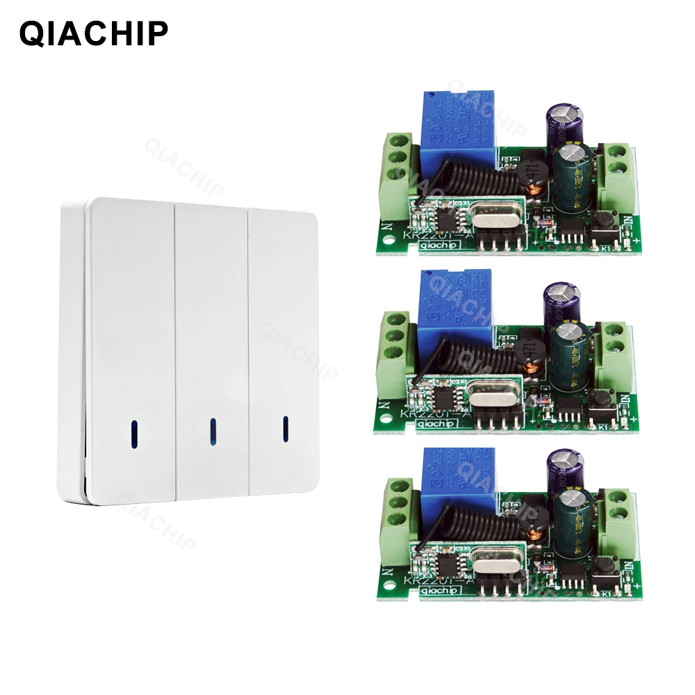 QIACHIP 433Mhz Universal 1 CH RF Remote Control Switch AC 110V 220V Wireless Receiver Module + Wall Panel Transmitter 433 mhz