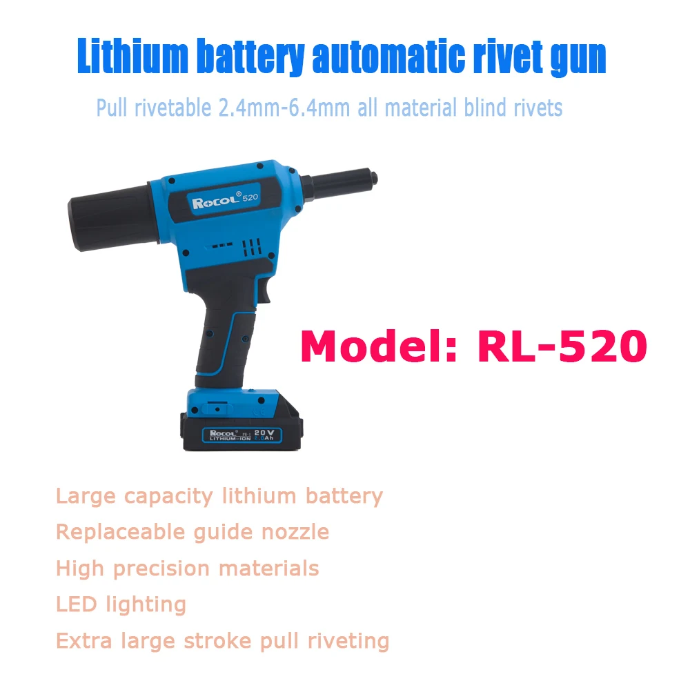 Rocolo – pistolet à riveter électrique en acier inoxydable, pistolet à riveter, en lithium, machine de rivetage, avec noyau RL520