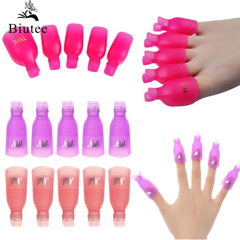 BIUTEE 5/10PCS Gel Lak Remover Wraps Plastic Nail Polish Remover Clip Nail Art Soak Off Cap Nail Degreaser For Fingers Toe Tools