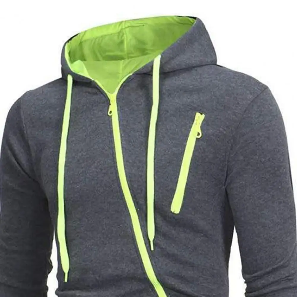 Khoác Nam Hoodie Cổ Xiên Khóa Dây Kéo Phối Phù Hợp Với Áo Khoác Màu Sắc Tương Phản Áo Len Nam Áo Thun Thu Đông