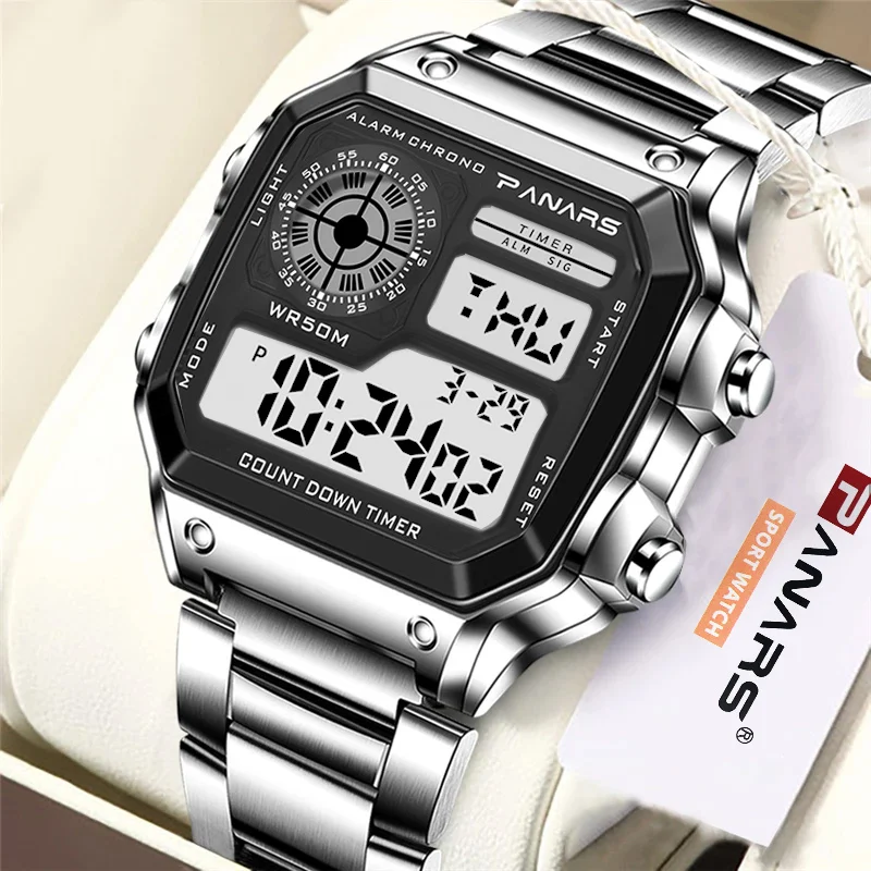 PANARS Top Brand Luxury Mens Watches Stopwatch Electronic Digital Watch Men 5BAR Waterproof Military Sports WristWatches Clock