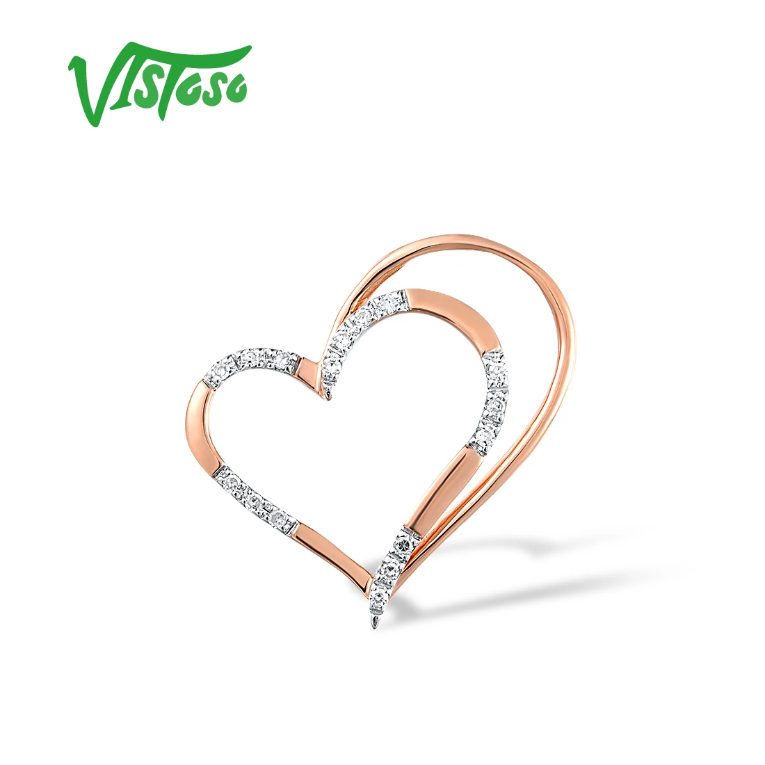 VISTOSO Genuine 18K 750 Rose Gold Pendant For Women Sparkling Diamond Double Heart Pendant Concise Love Gift Trendy Fine Jewelry