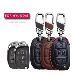 Leather Car Key Case Cover For Hyundai Creta I10 I20 Tucson Elantra Santa Fe Protection Key Shell Skin Bag Only Case