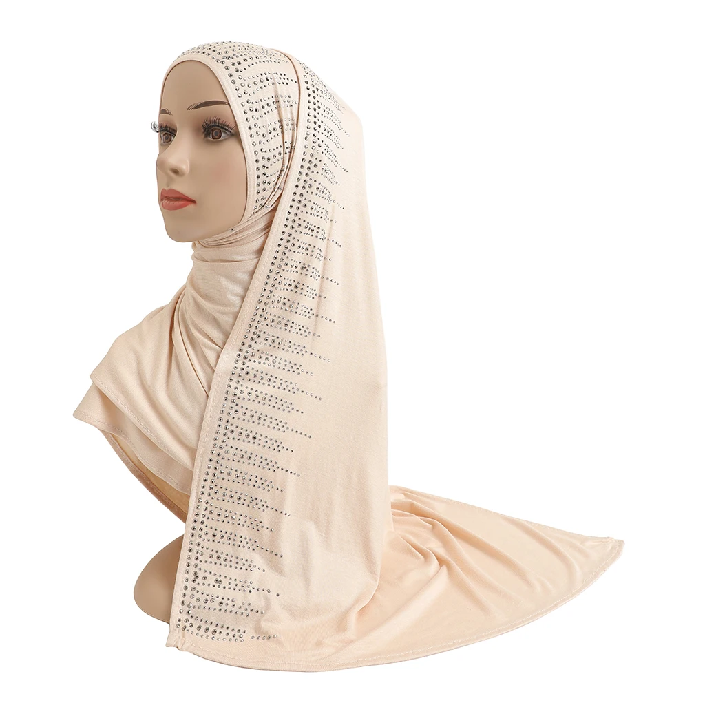 H203 High Quality Soft Cotton jersey scarf with stones modal headscarf women\'s hijab islamic female shawl Lady Bonnet headwrap