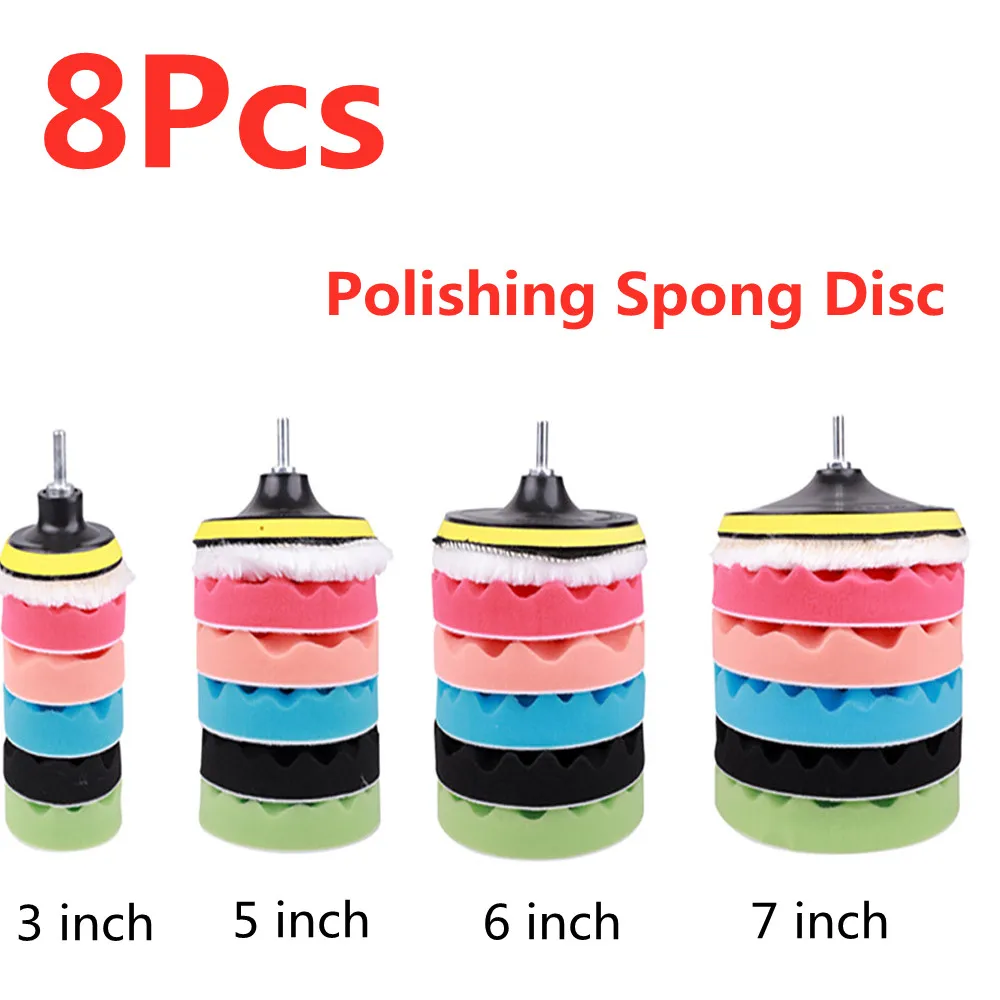 8Pcs Buffing Pad 3''5''car Sponge Polishing Pad Kit Abrasive Polisher Drill Waxing Compound Tools Accessory for Auto Care