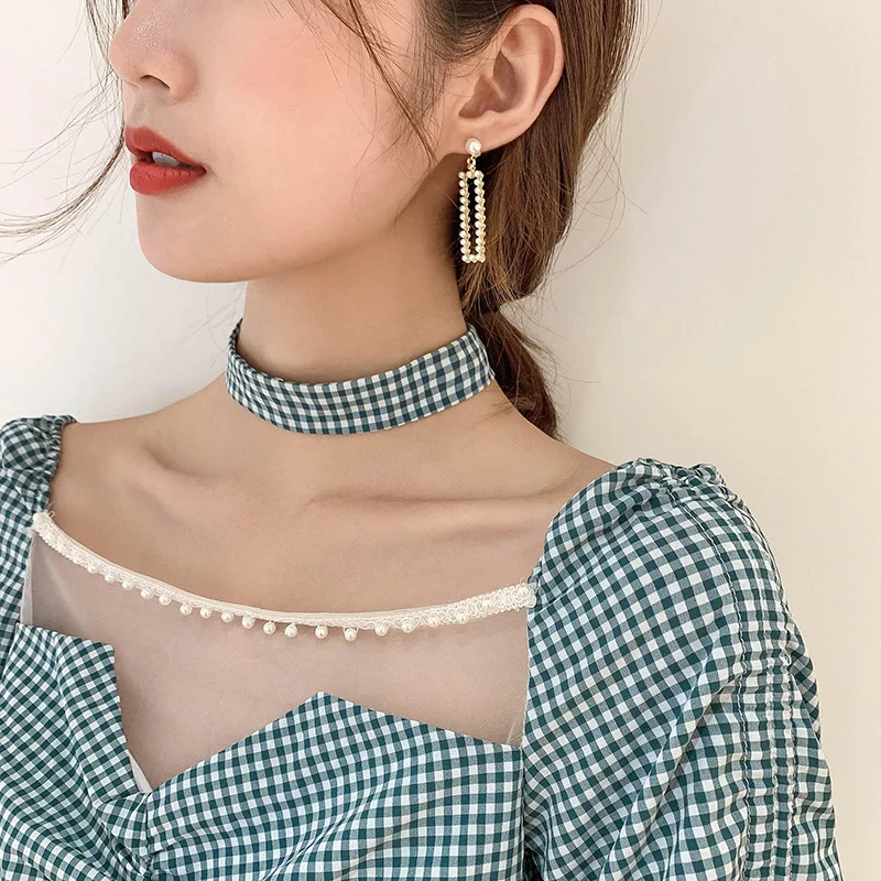 2020 New High-end Seaside Holiday Style Square Pearl Fashion Trendy Simple Earrings For Women Accessories Oorbellen  Trendy