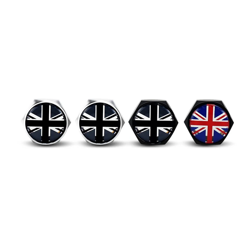 4pcs/Set Chrome Metal England British Flag Silicon Surface Anti-theft Screws Car License Plate Bolts Frame Screws