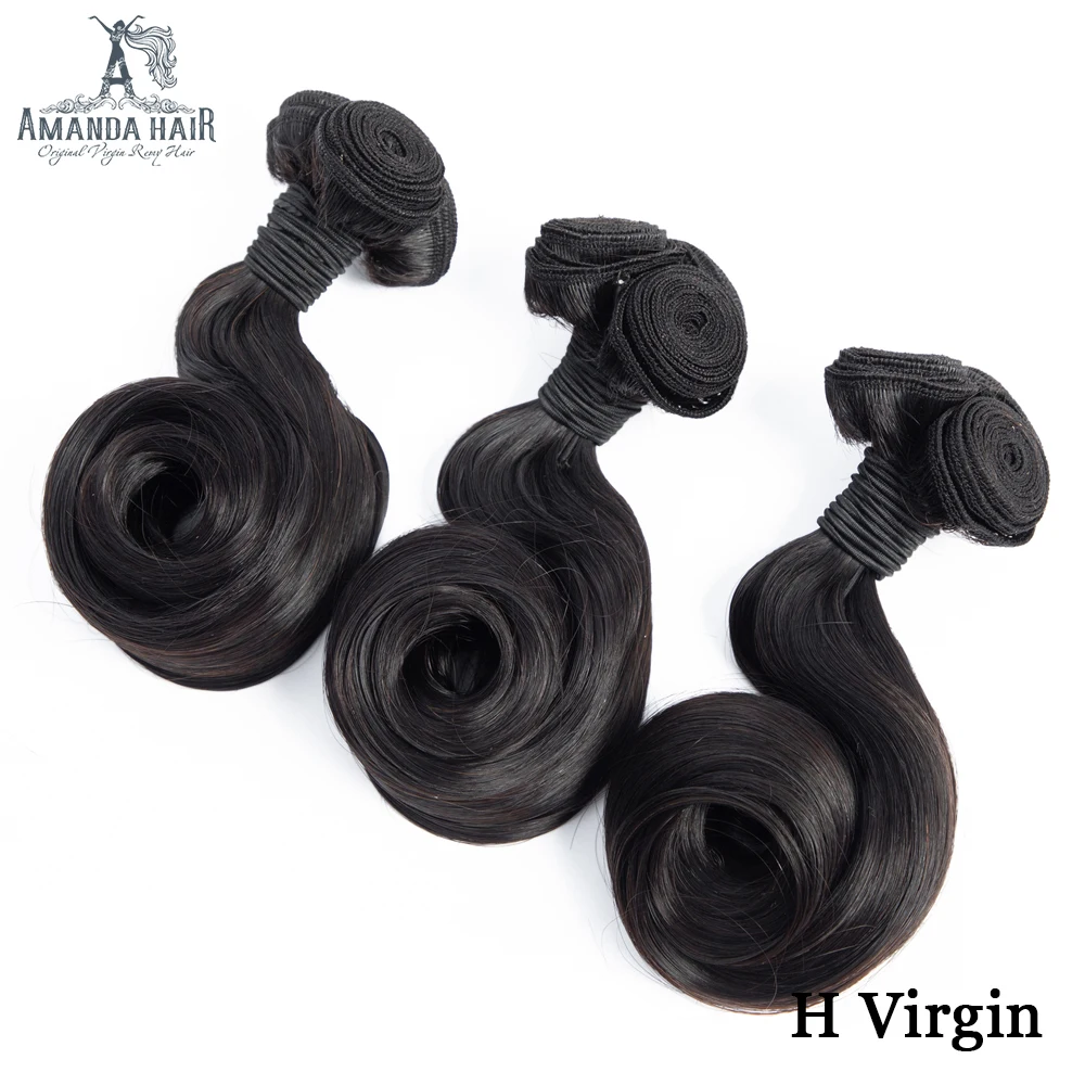 Amanda Egg Curl Funmi Hair Double Drawn Human Hair Bundles with Closure Unprocessed Virgin Brazilian Hair Bundles with Closure