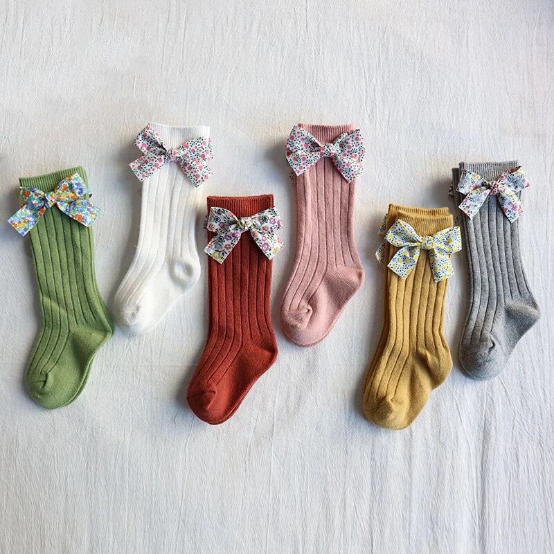 0-5 Years Toddlers Girls Socks Flower Bows Knee High Long Soft Cotton Baby Socks Stripped Children Socks Princess Style