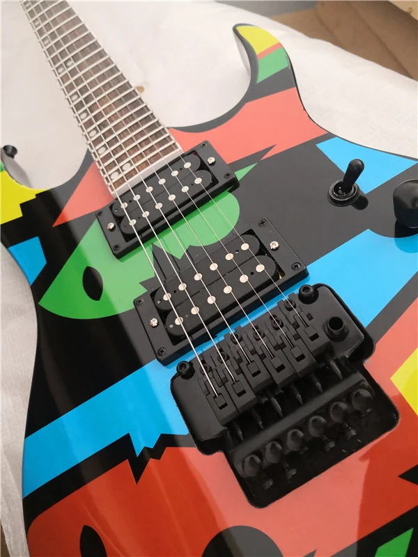 Order booking 6 strings electric guitar, black guitar,abstract painting pattern,tremolo bridge HH pickups,black buttons