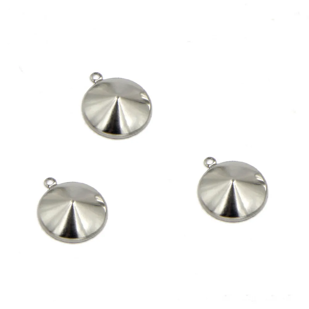 20PCS/lot   6 8 10 12mmCone Stainless Steel Pendant Crystal Cabochon Setting Bezel With Jump Rings Jewelry Making Component Base