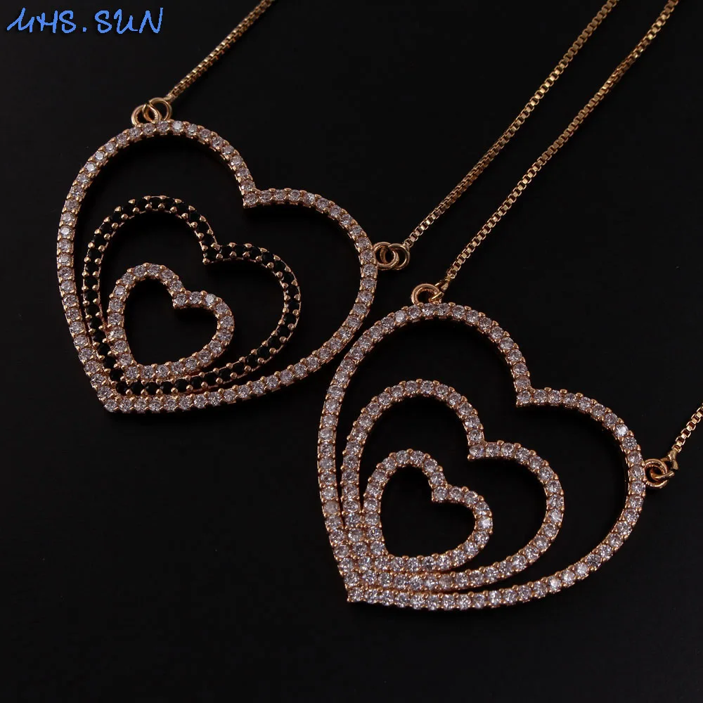 MHS.SUN Fashion Love Heart Zircon Pendant Necklaces For Women Jewelry Gold Color Chain Choker CZ Crystal Christmas Gifts 1PC