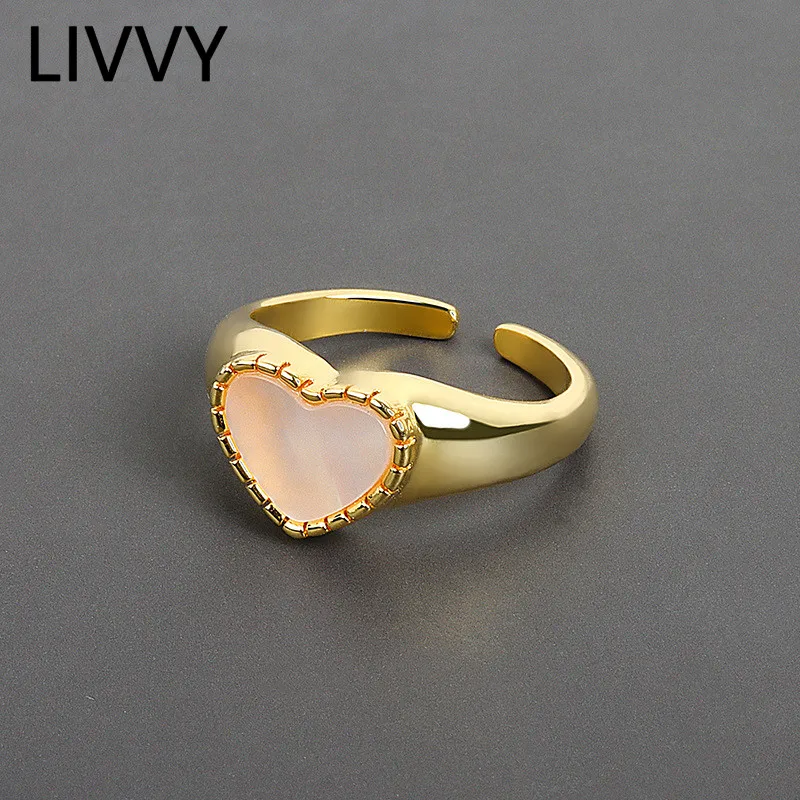 Anillos abiertos de joyería con motivos de amor en color plateado de la marca LIVVY, para mujeres y parejas, diseño moderno, anillos redondos hechos a mano, ideales como regalo para fiestas y eventos.